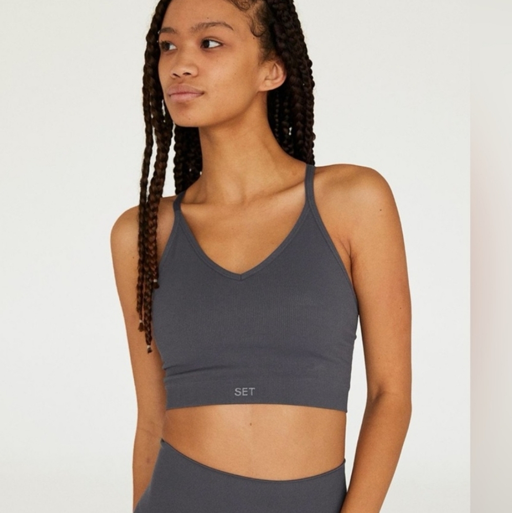 SET Active Sculptflex Ribbed V Bra Top Storm